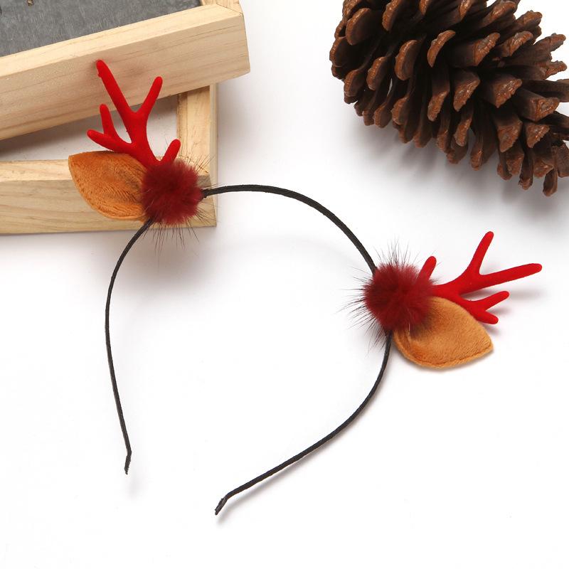 Japanese & Korean Style Flocked Coral Antler Ears Hair Clip for Christmas Photo Shoots