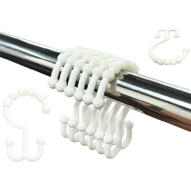 12 PCS White Plastic Double Shower Curtain Hooks, Multi-Functional Rings for Bathroom Shower Curtain,Shower Curtain Liner and Kitchen Supplies, etc. белый