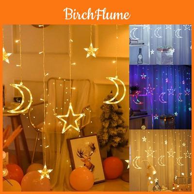 Encantadora Luz de Cortina LED Estrela Lua Cintilante de 3,5m Para Decoração Mágica de Casa