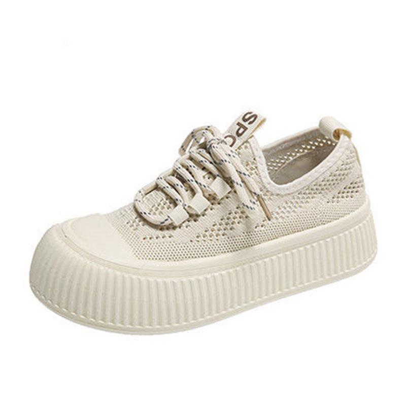 Women's shoes 2025 spring and summer breathable new mesh mesh shoes thick-soled one-pedal fly-woven shoes thin biscuits canvas shoes