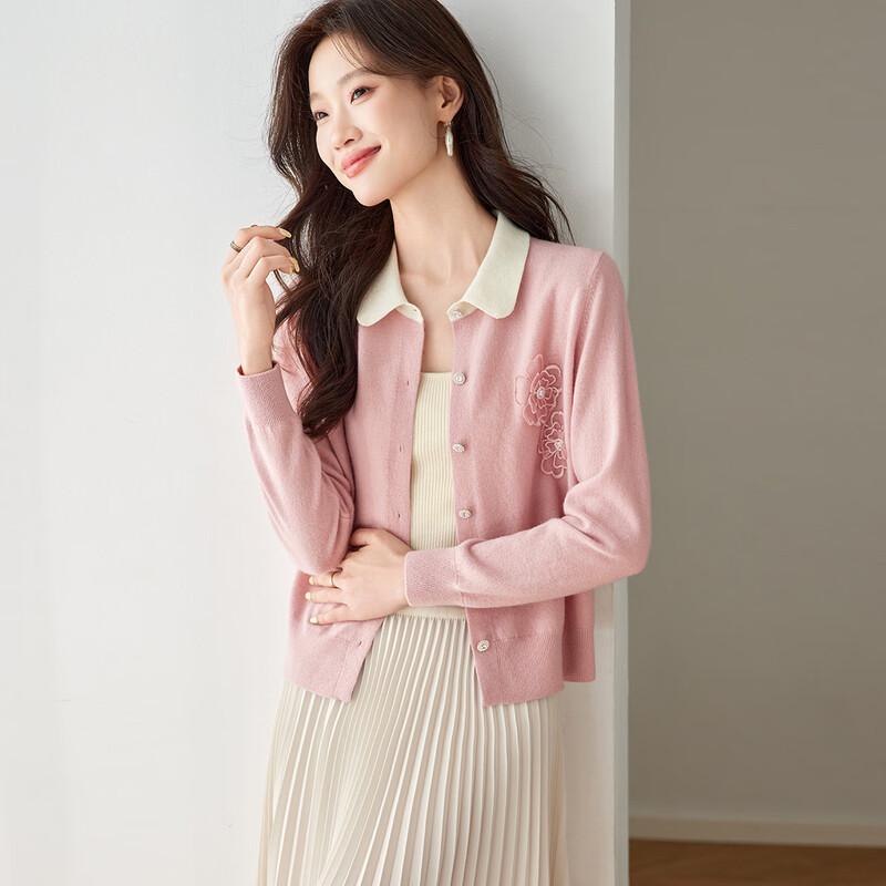 Srcr Women's Pure Wool Floral Beaded Knitted Cardigan