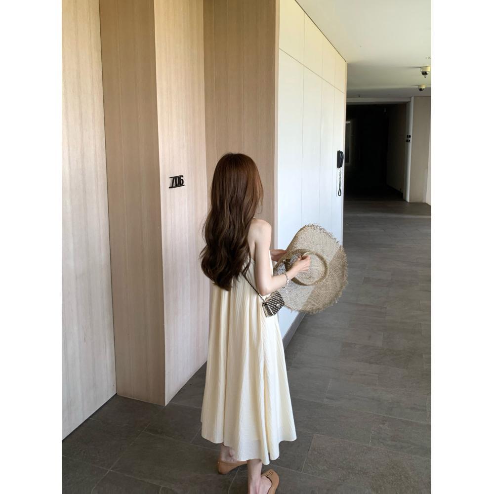Gentle Wind French Neck Sleeveless Suspender Dress Women's Summer New High-end Temperament Thin Fairy Dress