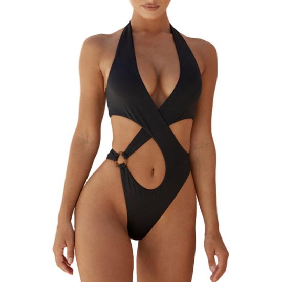 Women Swimsuit Hollow Out Halter Neck One-piece Wireless Monokini