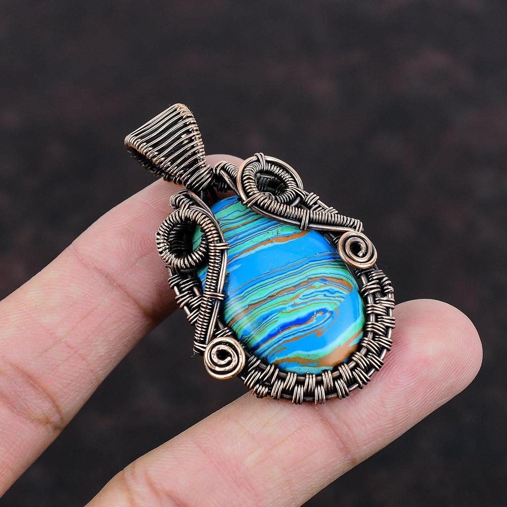 Rainbow Calsilica Pendant Copper Wire Wrapped Gemstone Jewelry Boho Pendant Handmade Pendant Copper Jewelry Gift For Mom Birthstone Pendant