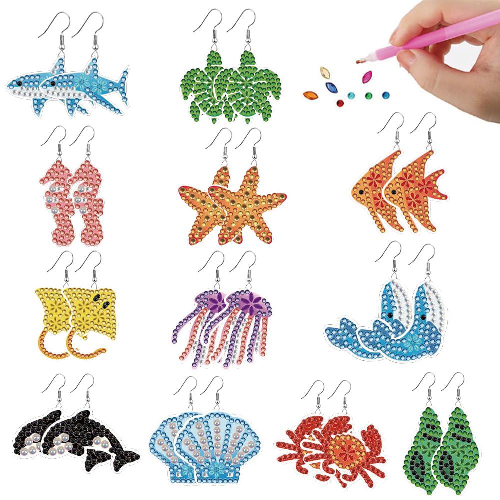 12 Pairs Double Sided Dangle Drop Mosaic Drill Earring Kits DIY Crystal Earring Making Craft Kit Mosaic Jewelry Accessories