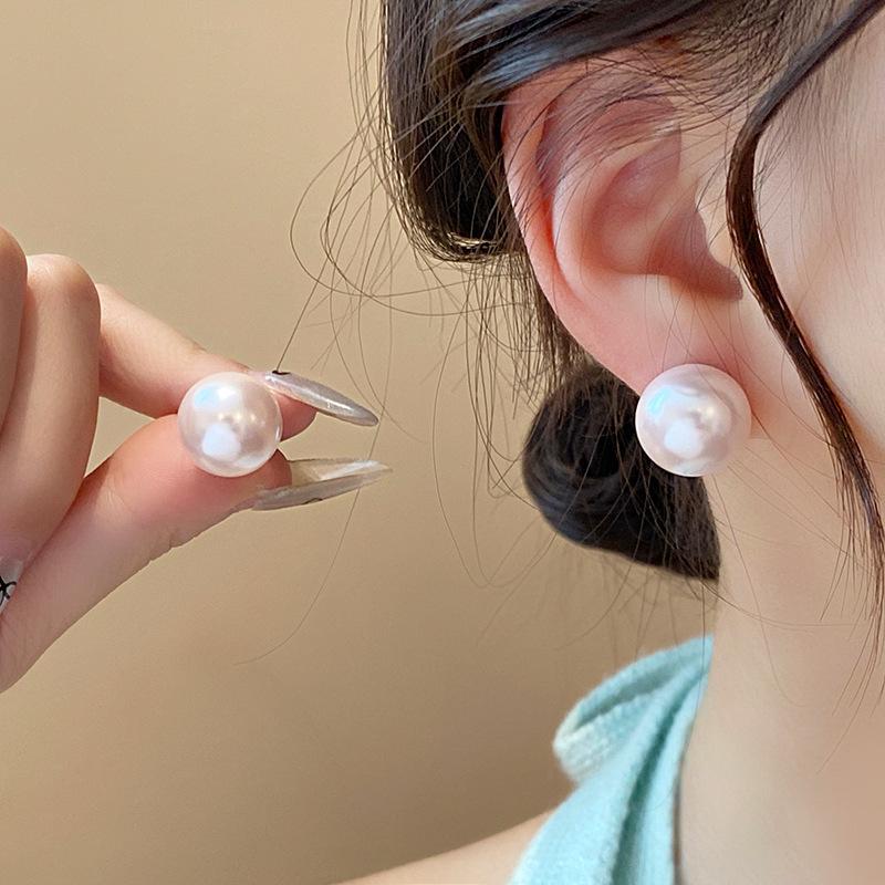 Korean Style Silver Needle Round Pearl Earrings - Sweet, Simple, and Versatile Stud Accessories for Women