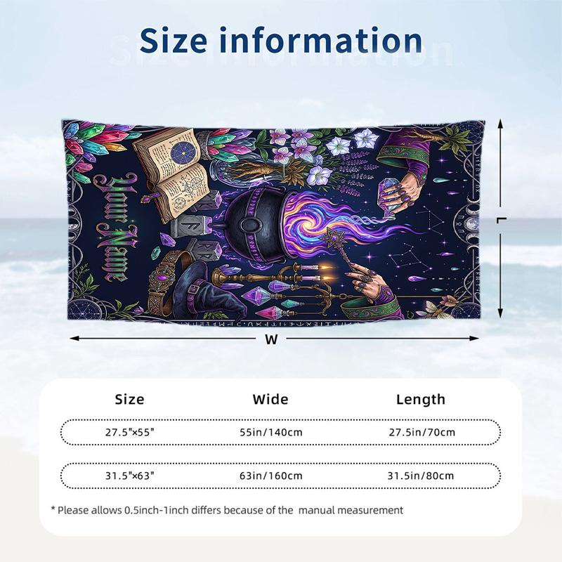 Witchcraft Theme Beach Towel Personalized Custom Name & Text Soft Quick Dry Beach Towel for Swimming Travel