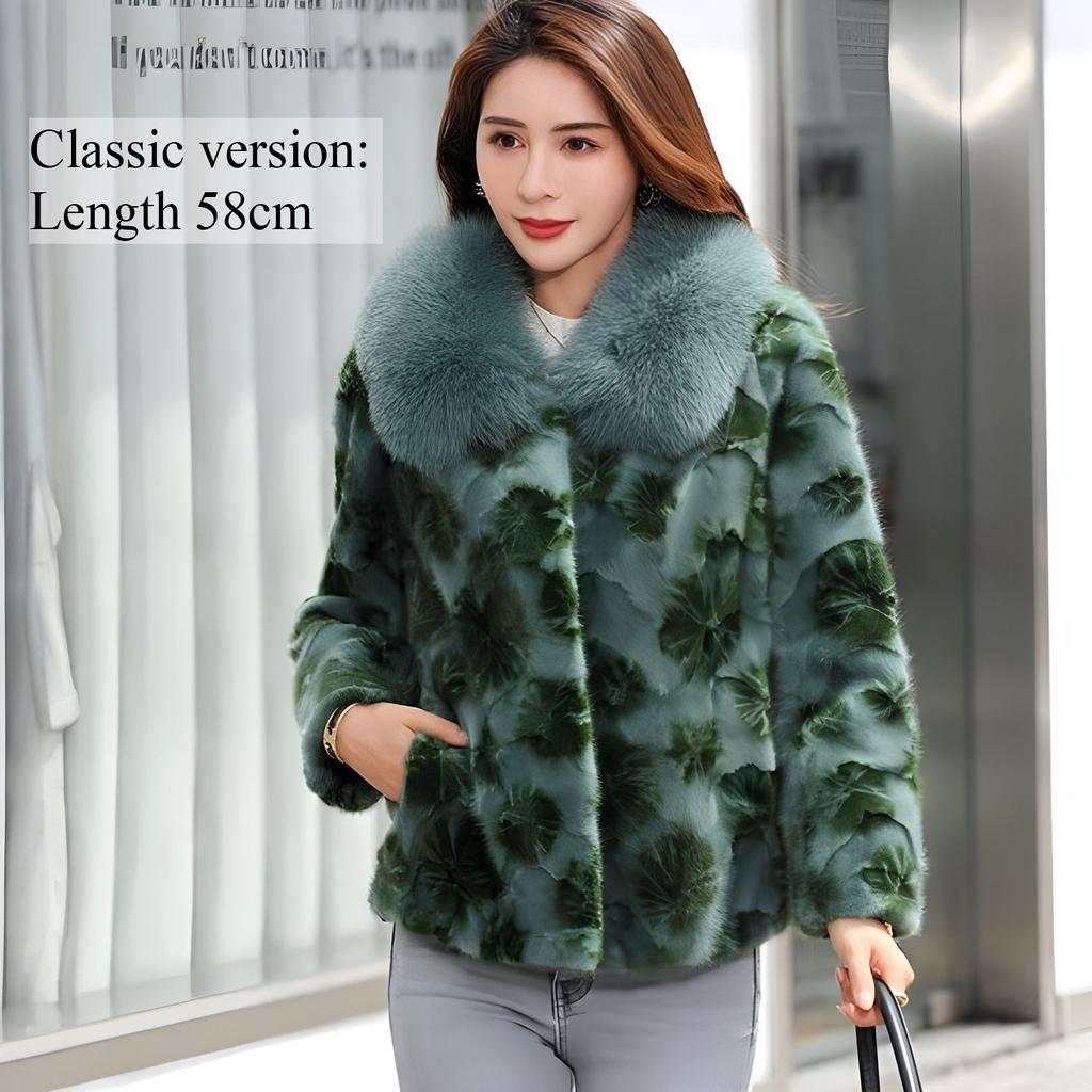New 100% Mink Fur Coat for Women Short Style Fox Fur Collar Large Size Fur Coat for Women Send Mom and Wife Gift
