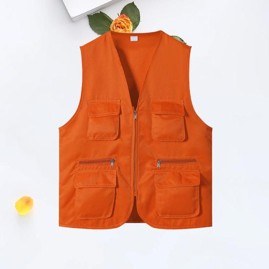 Solid Color Multiple Pockets Vest Coat V-neck Zipper Placket Thin Unisex Outdoor Photographer Volunteer Waistcoat Hiking Clothing