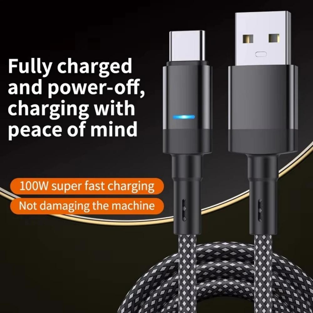 100W 6A USB A To Type C Fast Charging Cable Nylon Braided Auto Power Off Cable Cord For Samsung Xiaomi Huawei 1M 1.5M 2M Cable