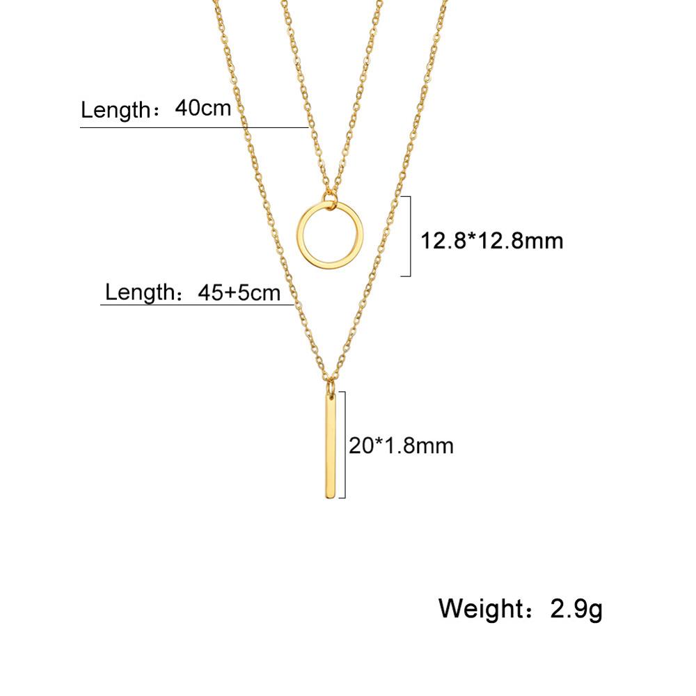 Cazador Geometric Circle Pendant Double Layer Necklace Stainless Steel Long Chain Necklaces for Women Birthday Gifts Jewelry