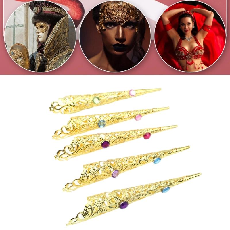 10PCS Ancient Queen Fingernail Claw Rings Gold Nail Rings Suitable for Halloween Cosplay and Belly Dance Showing