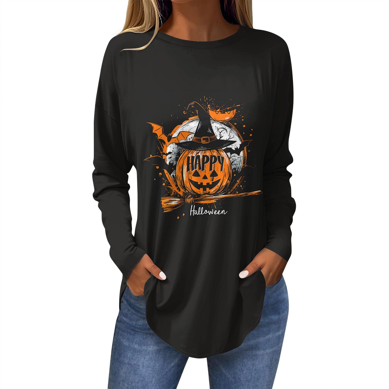 Женская свободная футболка с длинным рукавом с круглым вырезом и принтом — фото 3