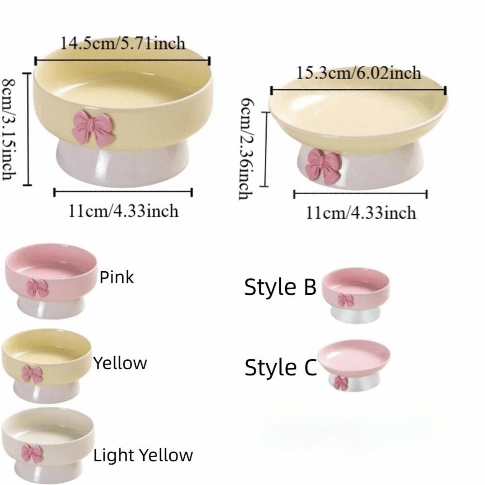 Large Capacity Ceramic Cat Bowl Non-Slip Base Macaron Colors Elevated Pet Bowl with Bow Pet Feeding Bowl Pet Feeding Drinking
