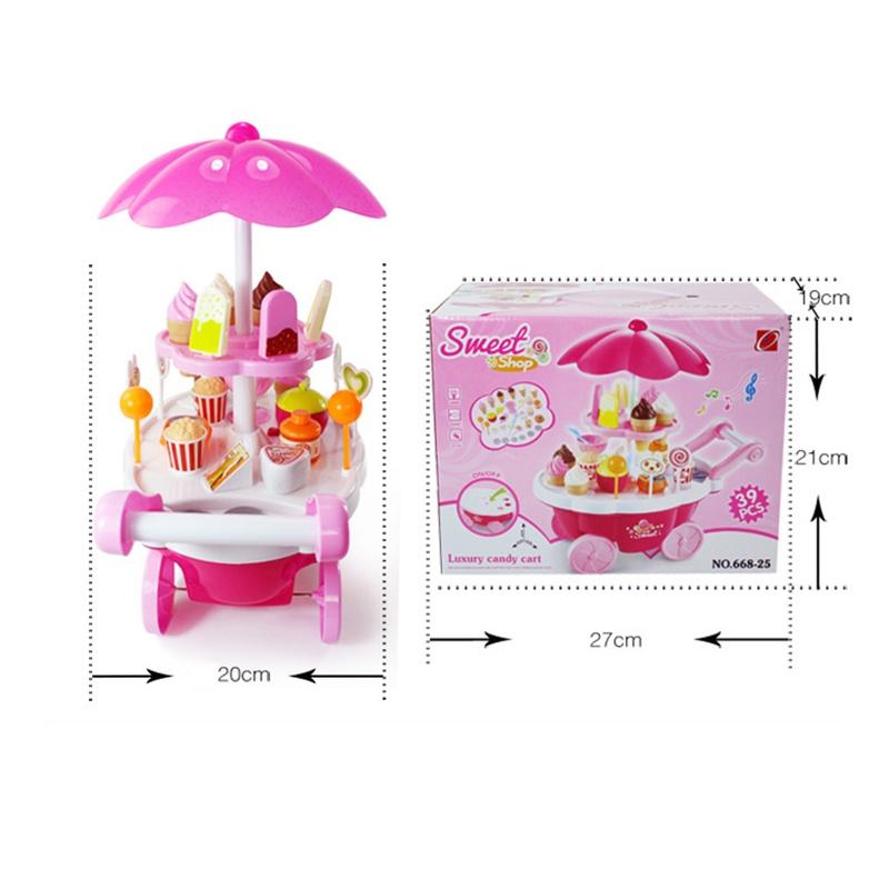 Premium 39pcs Kids Cake Food Ice Cream Cart Shop Toy Pretend Play Set With Music