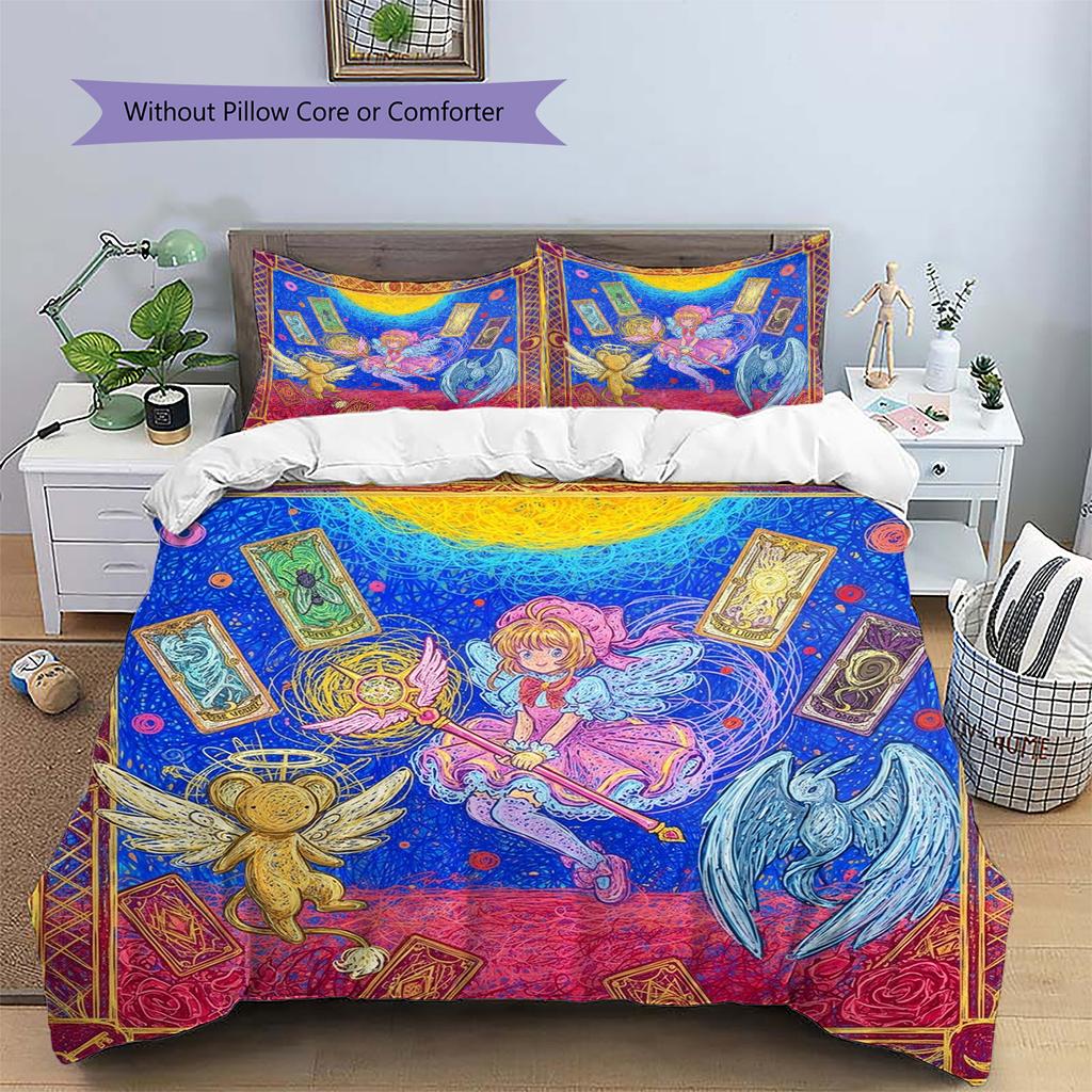Cardcaptor Sakura Pattern Bedding Quilt Set Quilt Cover Pillowcase Home Decoration Birthday Gift (1 * duvet cover + 2 * pillowcase, without core)