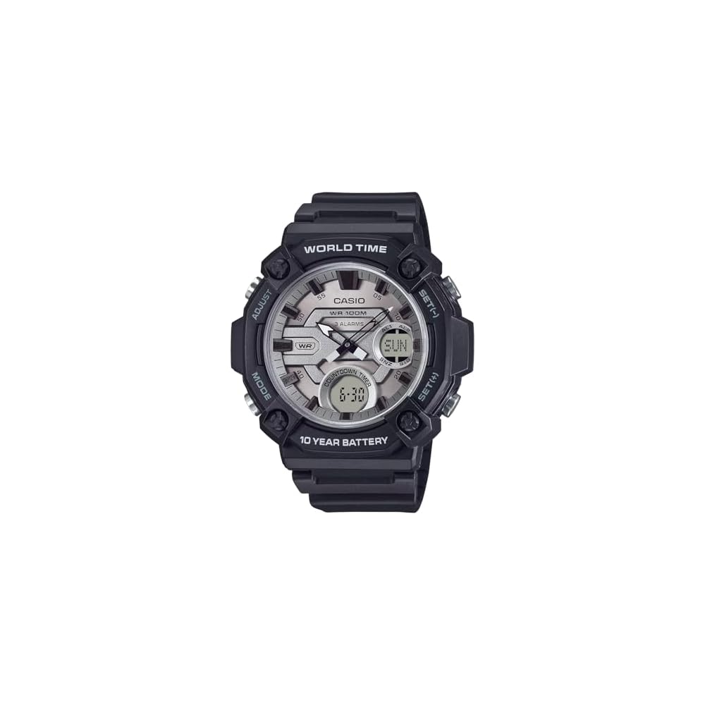 Casio World Time Telememo Analog-Digital Quartz Watch AEQ-120W-7AV Men s Black Overseas Model