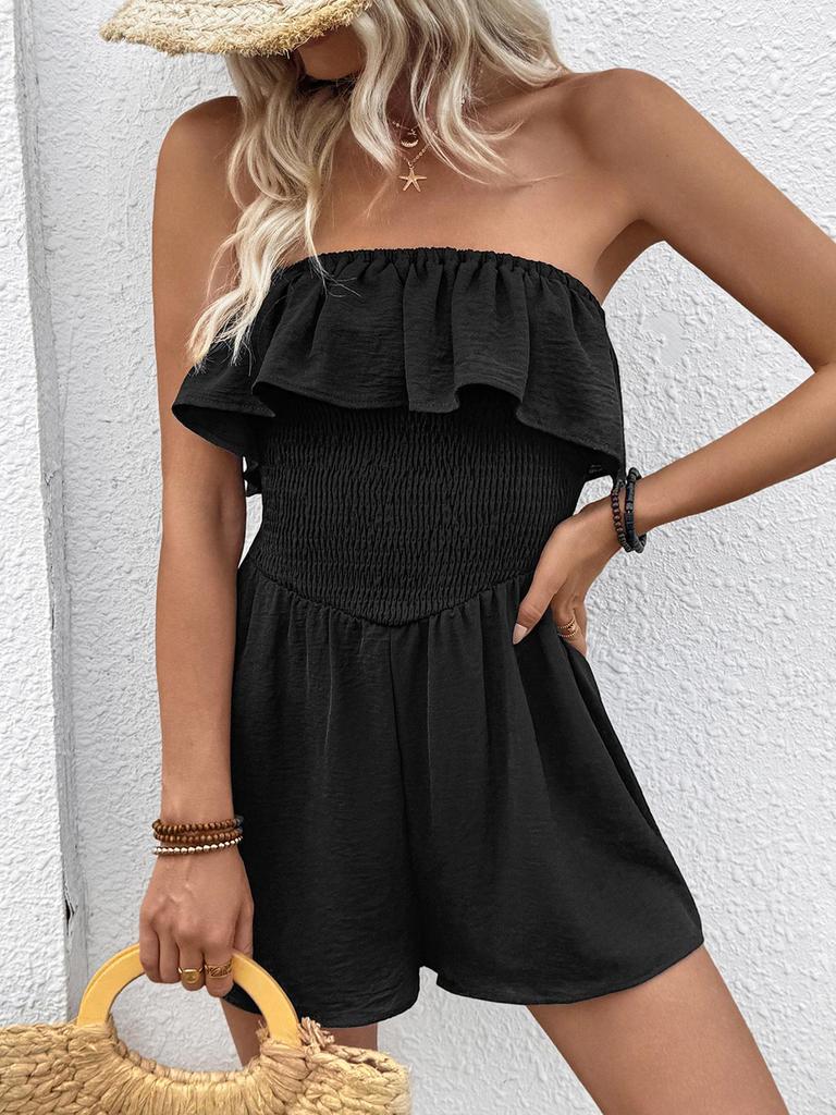 2026 Spring/Summer Women's Sleeveless Bandeau Ruffled Romper - European & American Holiday Style