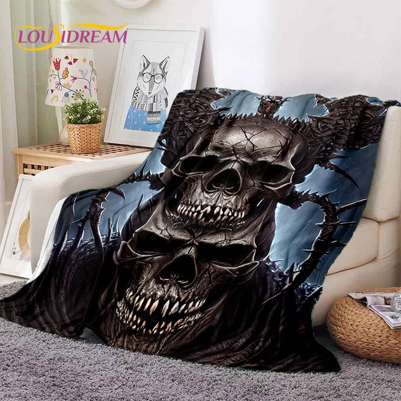 3D Horror Gotycka Czaszka Szkielet Miękkie Flanelowe Kocyki, Koc do Rzucania Wygodny Koc na Piknik Łóżka Kanapę Domową Sypialnię Prezenty