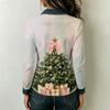 Women's Christmas Print Long Sleeve Top - Casual Loose Fit Patchwork Shirt with Shoulder