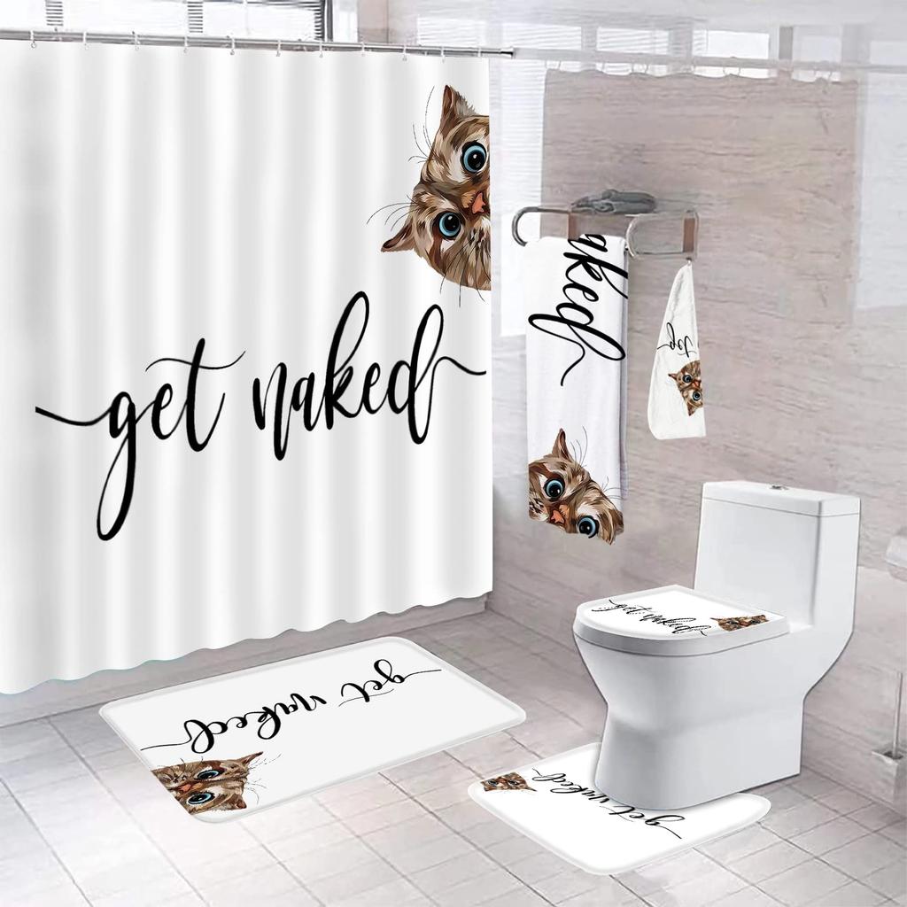 Get Naked Shower Curtain Sets With Non-Slip Rug Toilet Lid Cover Bath Mat Sexy Lips Bathroom Curtains Set Red Kiss Waterproof