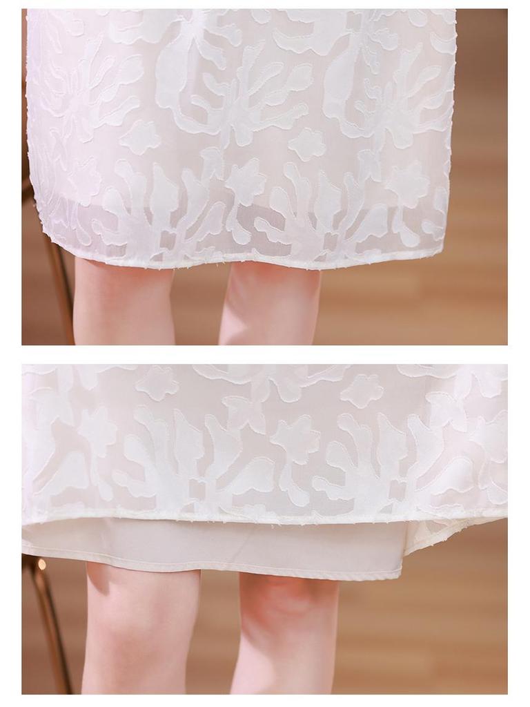 Summer Plus-Size Chiffon Puff Sleeve Lace Dress - High-End 2025 Collection