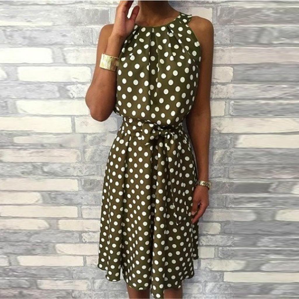Women's Fashion Polka Dot Sleeveless Strapless Round Neck Casual Loose Dress