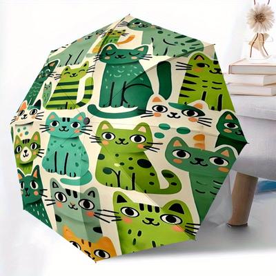 1pc Cat Pattern Automatic Umbrella   Auto Open/Close Folding Umbrella with  8 Rib Frame, 3 Fold Compact Umbrella for Men & Women, 120