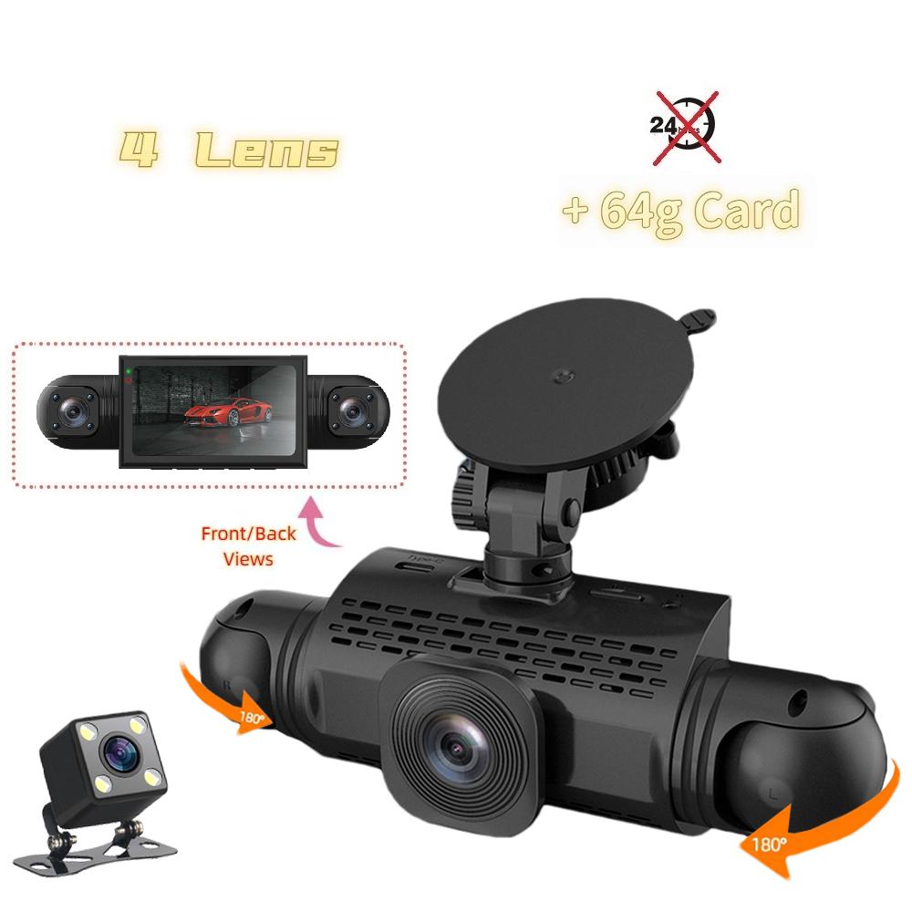 Dash Cam per Auto 3/4 Canali Scatola Nera Telecamera di Guida FHD Anteriore Sinistra Destra Posteriore Visione Notturna Registrazione in Loop