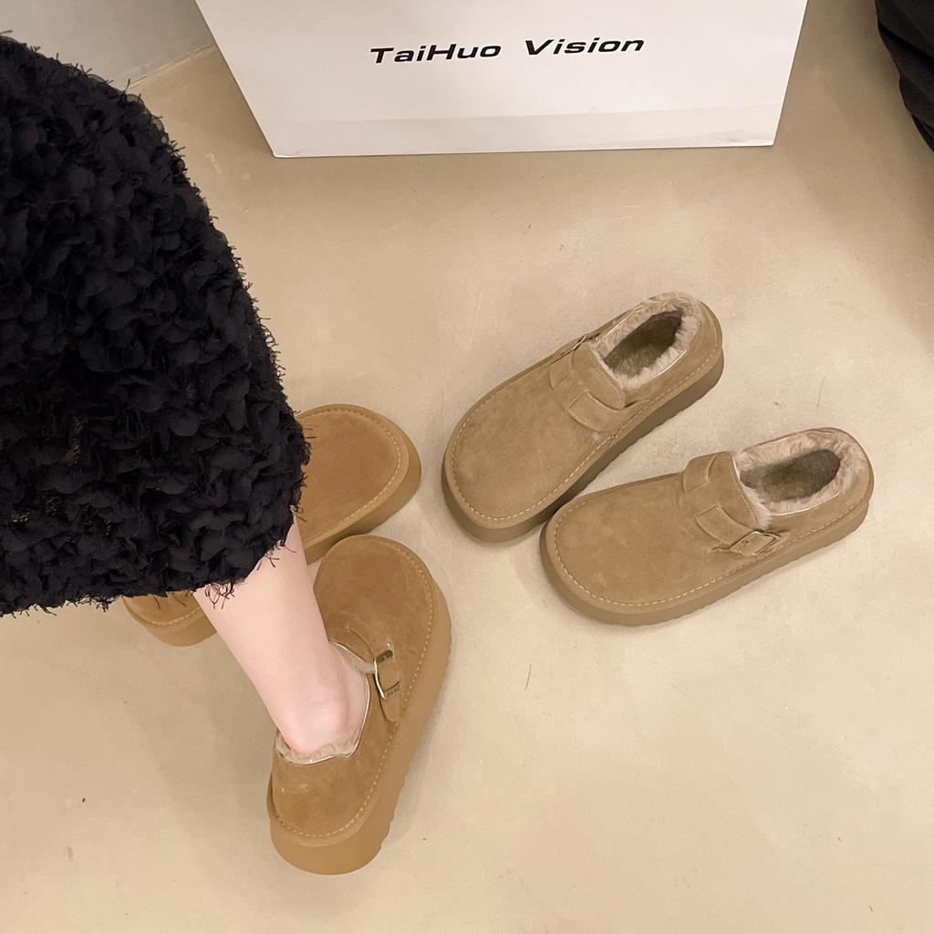 Leather Thick-soled Warm Snow Boots Women's Piled Thickened Women's Shoes Winter New Fluffy Cotton Shoes