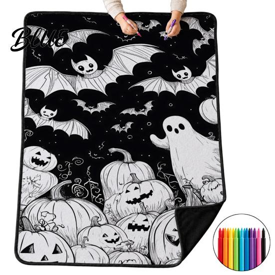 Regali di Arteterapia per Donne Halloween Coperta da Colorare Fai-da-Te con 24 Pennarelli Coperta da Lanciare da Colorare da Soli Artigianato per Alleviare lo Stress Coperta per Adulti Fantasma
