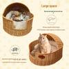 Halbgeschlossenes Haustiernest aus Rattan: Abnehmbare, waschbare Matte für Hunde & Katzen