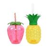 Erdbeerförmiger Becher mit Deckel und Strohhalm, große Kapazität, Ananas-Wasserflasche, tragbar für Reisen, wiederverwendbar, Frucht