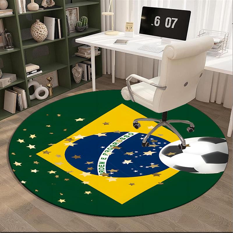 1PC round rug Brazil Artwork Printed Round Area Rug ,Rug For Home Office, Round Chair Rug, Decorative Carpet Fan gifts Christmas gift