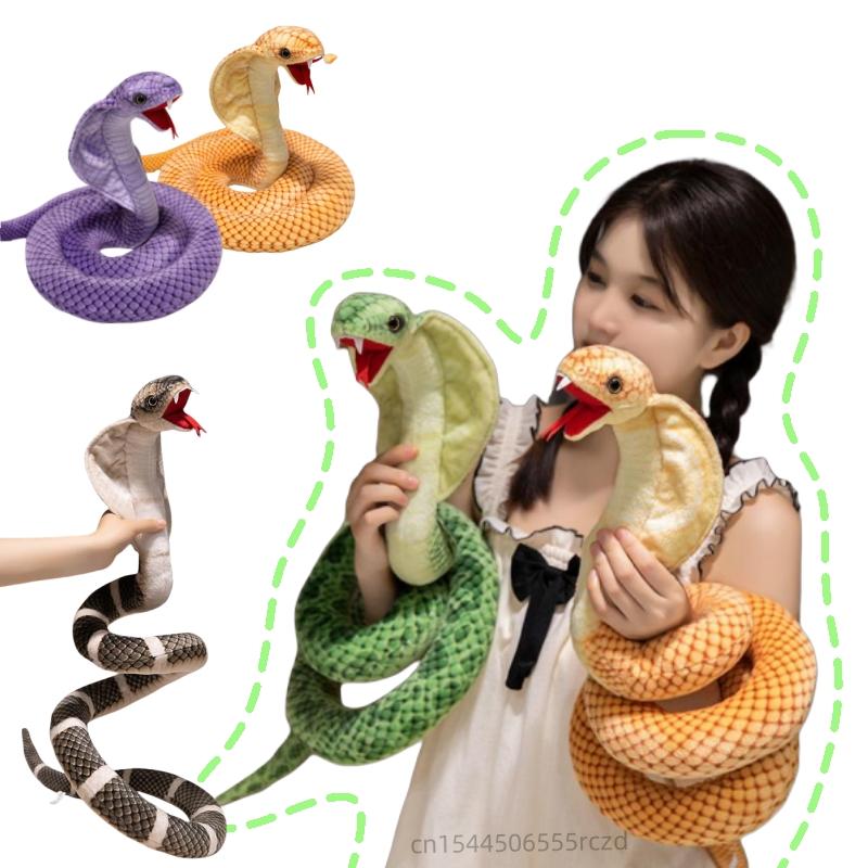 Cute Simulation Cobra Animal Stuffed Doll Cartoon Pattern Open Mouth Snake Plush Toy Home Decor For Boys Girls Birthday Gift