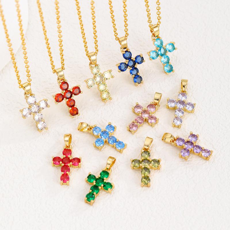 Elegant European and American Zircon Cross Necklace for Women
