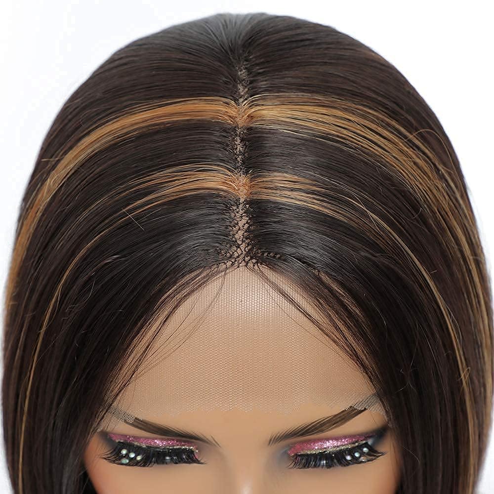 HAIR WALA™ 4 x 4 Inch Silk Base, 4 Clips Hair Toppers Hair Extension for Thinning Hair & Grey/White Hairs for Women,16 Inches Long, Brown with Hi