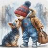 Boy with Puppy Full 11CT 3 Strands DIY Counted Cross Stitch Embroidery Kits 15.75x15.75inch for Beginners Adults Home Decor
