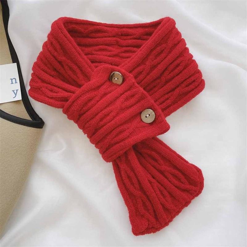 Damen Kleiner Schal Einfache Mode Einfarbig Warm Nackenschutz Mehrfarbig Knopf Gestrickter Schal
