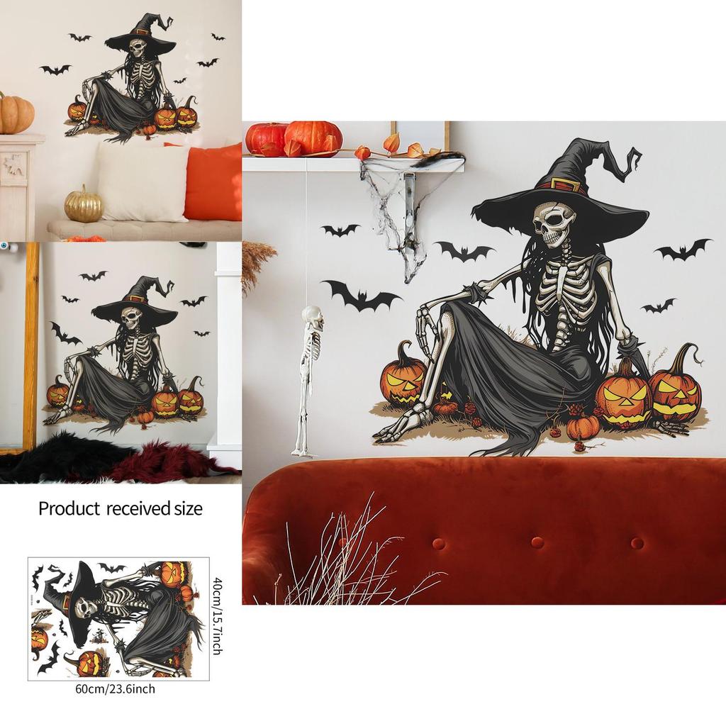 Halloween Hexe Skelett Wandaufkleber für Wohnzimmer und Schlafzimmer Dekor PVC Material
