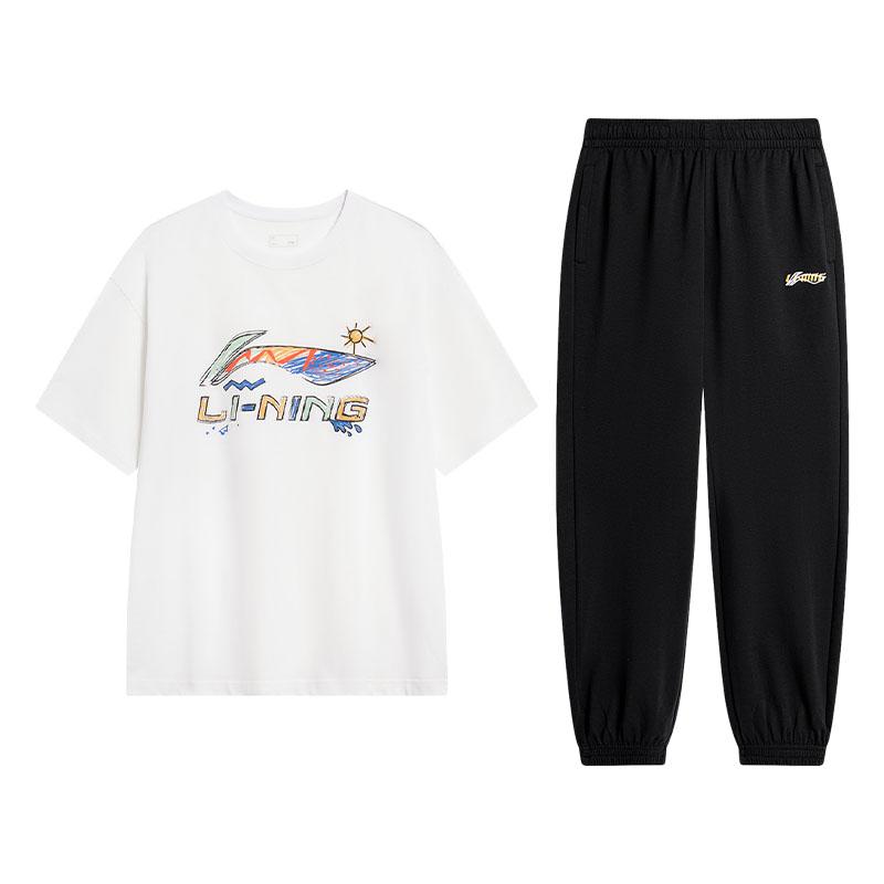 

Li-Ning Couples Set Round Neck Loose American Vintage Casual Sports Short Sleeve T-Shirt And Sweatpants Men sets AHSU745-2+AKLU823-6 S