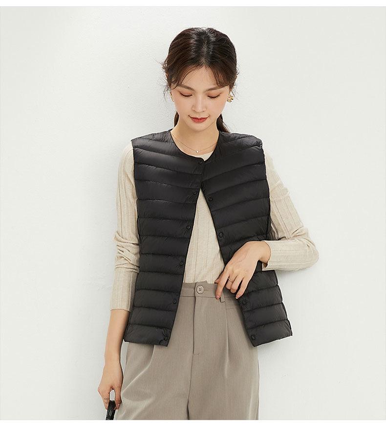 Women's Plus Size Collarless Down Vest - Short, Warm Shoulder Cape Jacket for Middle-aged and Young