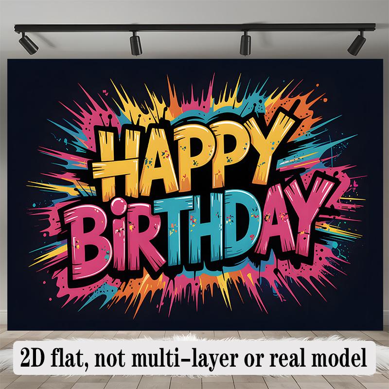Happy Birthday Gifts Graffiti Party Banner, Polyester Backdrop for Wall Decoration