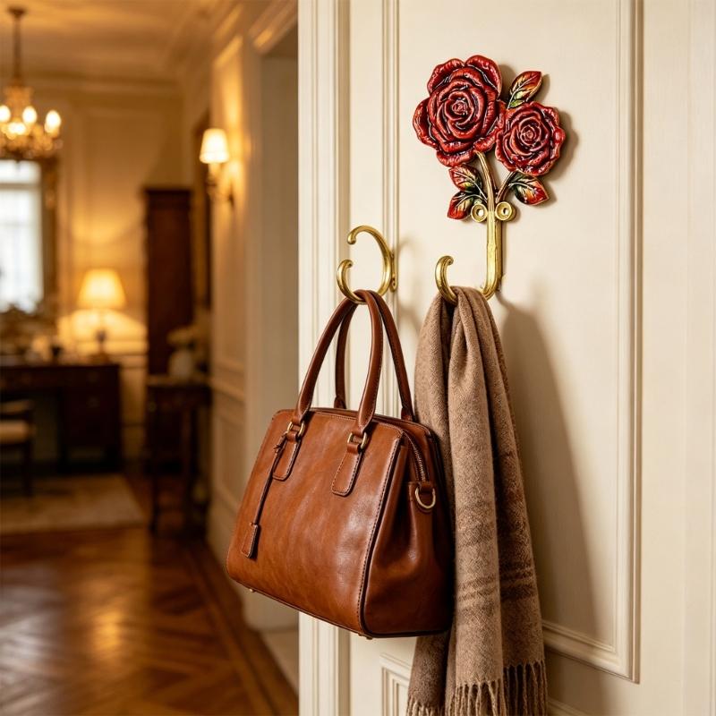 Rose Wall Hook Decorative Metal Hook for Bedroom Entryway Storage Adds Rose Detail While Holding Scarves Hats Keys and Small Accessories