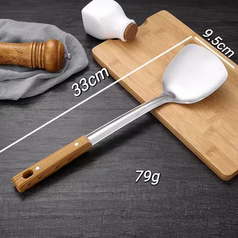 3Pcs/Set Stainless Steel Imitation Wood Grain Handle Spatula Leaky Shovel Spoon For Kitchen Light For Cooking Kitchen Tools
