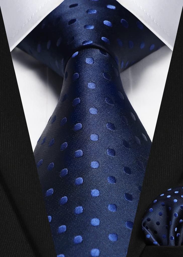 [HISDERN] Business Navy Tie 3-Piece Set - Stylish, Perfect for Weddings, Blue Tie, Pocket Square, Men's Formal Wear, Washable, Brand Name, Gift T3-02