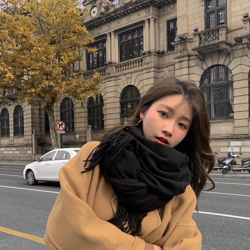 Women's Thickened Cashmere Wool Scarf - Versatile Autumn/Winter Shawl, Korean Style, White