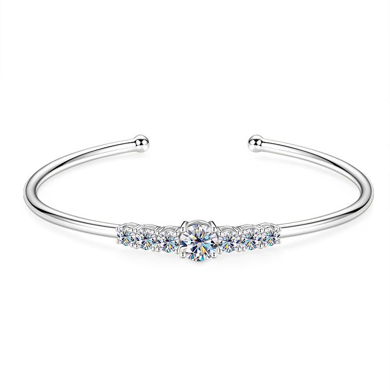 

IOGOU Opening Bangle Cuff 6.5mm 1ct D Color Moissanite Bracelet for Women 925 Silver Certified Fine Jewelry Valentine Gift