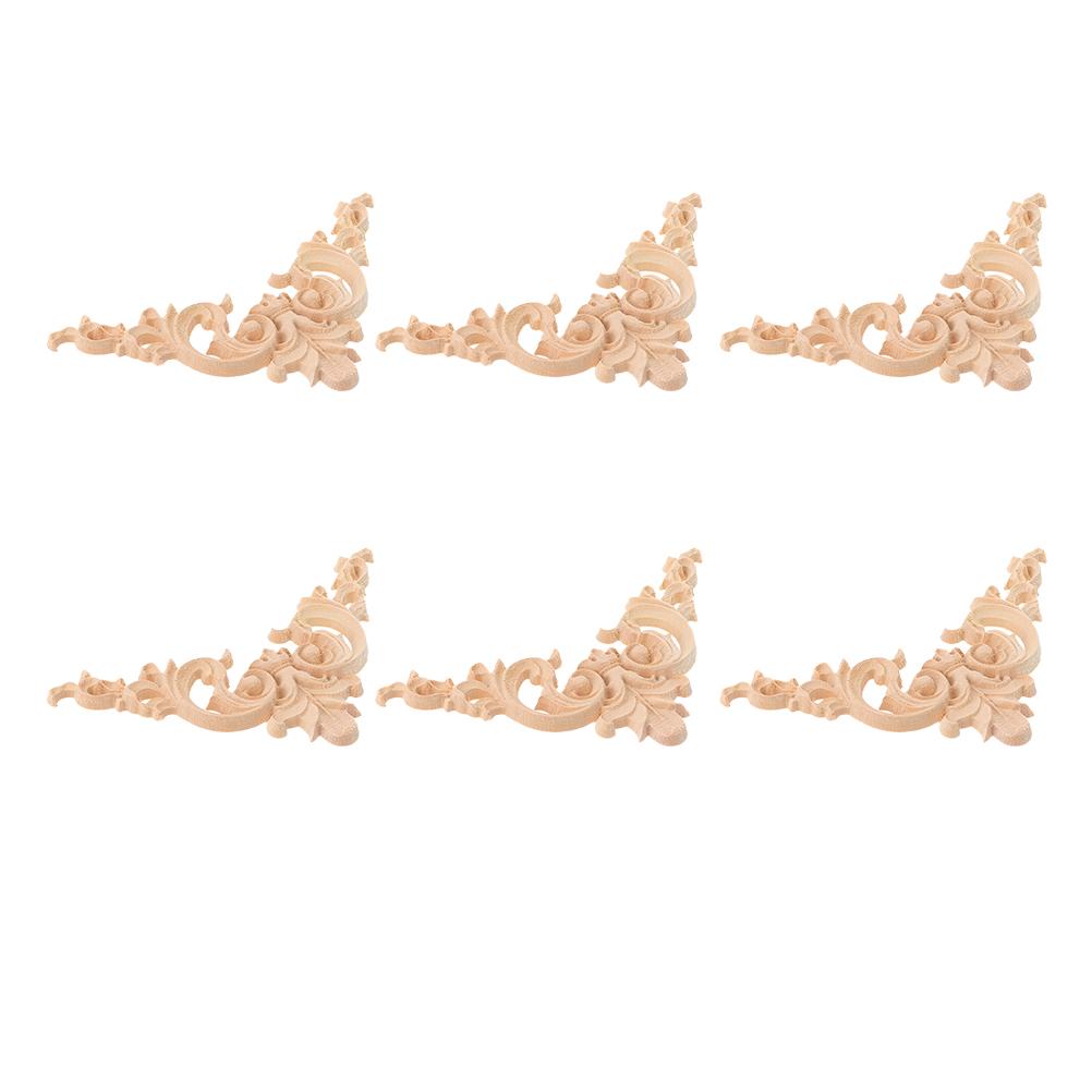 

6 шт. резьба по дереву рог цветок домашний декор деревянные аппликации резные наклейки украшения накладки на шкаф 12X12CM