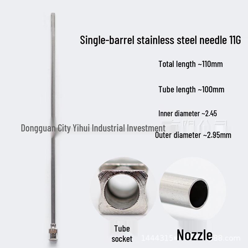 Stainless Steel Dispensing Valve Syringe Needle, 110mm Long, 100mm Tube, Pointed Tip